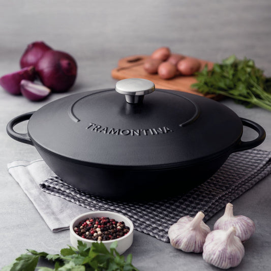 Tramontina enamelled cast iron wok with lid 32cm 5.0L
