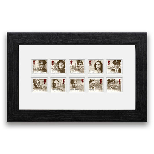 Royal Mail Stories of WWII Valour and Victory framed stamp set, 10 stamps