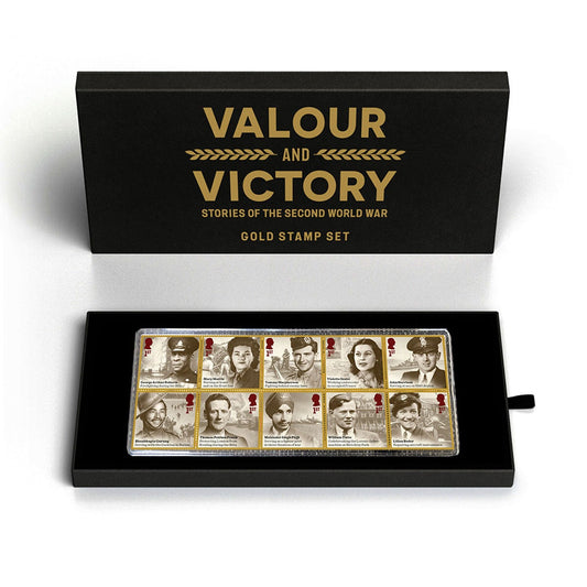 Royal Mail Stories of WWII Valour and Victory 24 carat gold replica stamp set