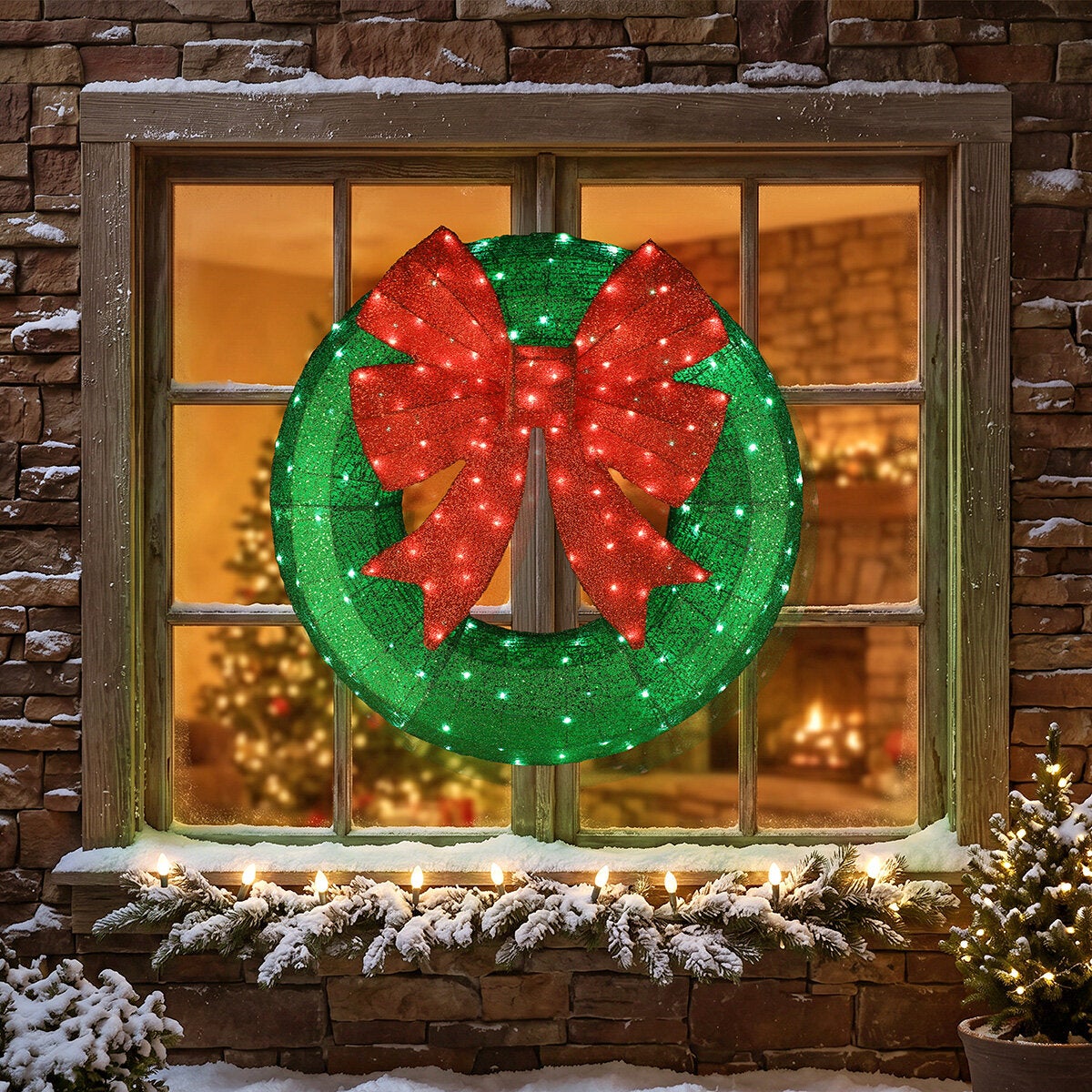 36 inch light-up Christmas wreath with bow, main view