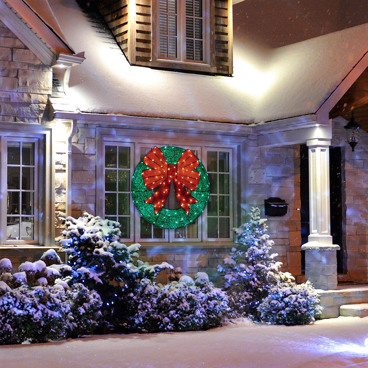 36 inch light-up Christmas wreath with bow, view 3