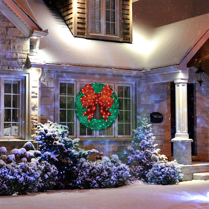 36 inch light-up Christmas wreath with bow, view 3