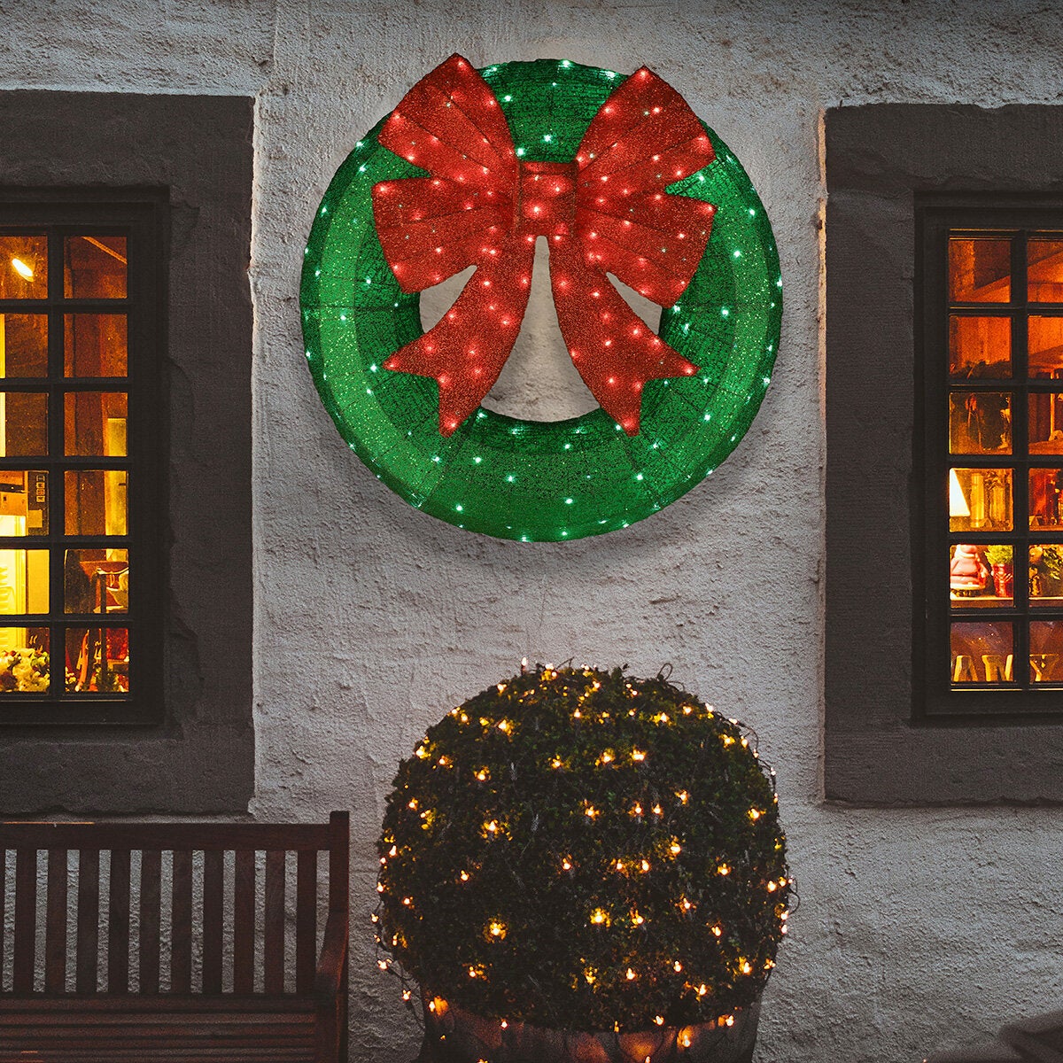 36 inch light-up Christmas wreath with bow, view 4