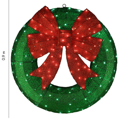 36 inch light-up Christmas wreath with bow, view 6