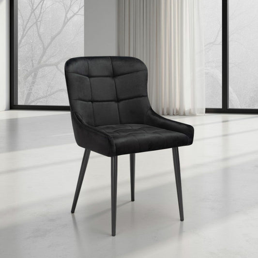 Indus Valley Kia black velvet dining chair with iron legs, set of 2