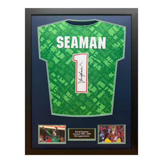 Allstarsignings David Seaman signed framed Arsenal retro goalkeeper shirt, 87 x 67 cm