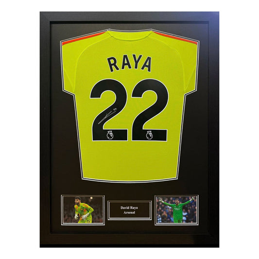 Allstarsignings David Raya signed framed Arsenal 2024/25 goalkeeper shirt, 87 x 67 cm