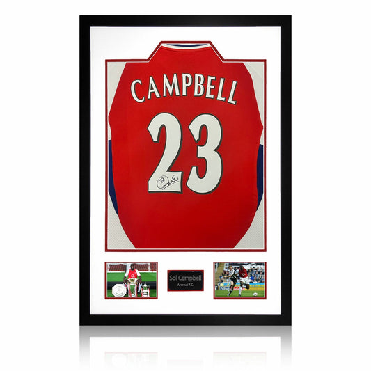 The Fan Cave Sol Campbell signed framed Arsenal football shirt with 2 photos, 85 x 60 cm