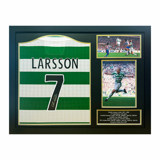 Henrik Larsson signed framed Celtic 1988 Centenary shirt 87 x 67cm