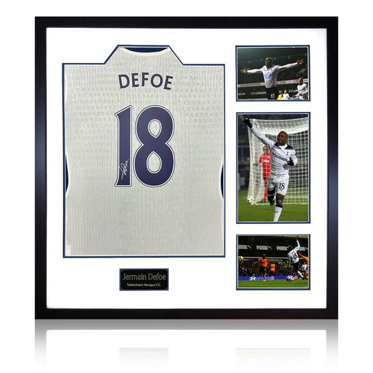 The Fan Cave Jermain Defoe signed framed Tottenham Hotspur football shirt with 3 photos, 82 x 82 cm