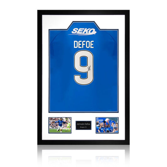 The Fan Cave Jermain Defoe signed framed Rangers football shirt with 2 photos, 85 x 60 cm