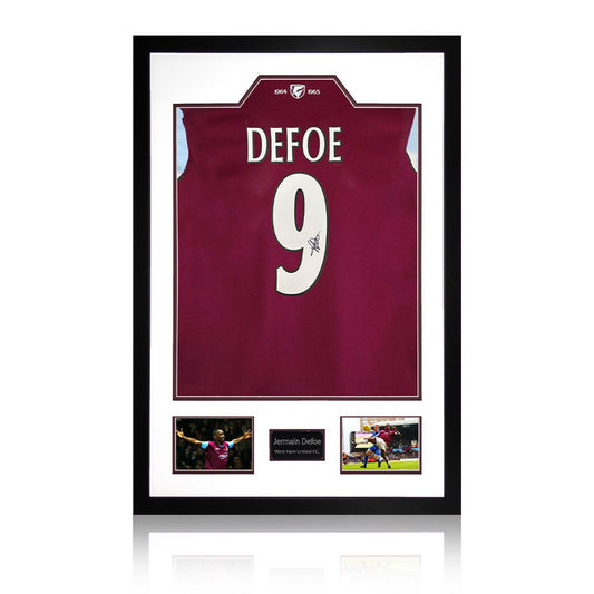 The Fan Cave Jermain Defoe signed framed West Ham United football shirt with 2 photos, 85 x 60 cm