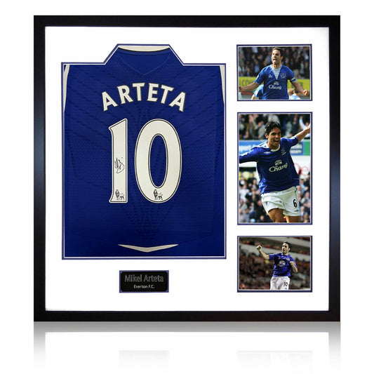 The Fan Cave Mikel Arteta signed framed Everton football shirt with 3 photos, 82 x 82 cm