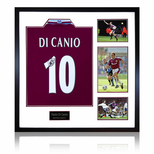 The Fan Cave Paolo Di Canio signed framed West Ham United football shirt with 3 photos, 82 x 82 cm