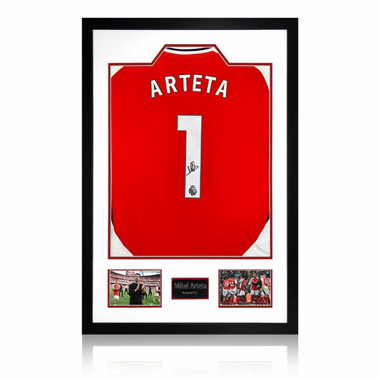 The Fan Cave Mikel Arteta signed framed Arsenal football shirt with 2 photos, 85 x 60 cm