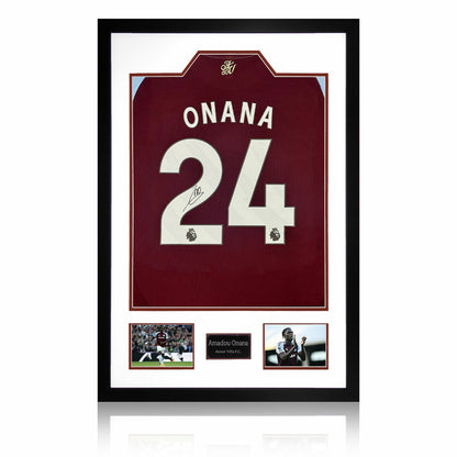 The Fan Cave Amadou Onana signed framed Aston Villa football shirt with 2 photos, 85 x 60 cm