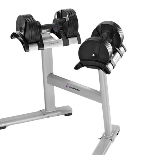 StairMaster TwistLock adjustable dumbbell set with stand, 2 kg to 20 kg