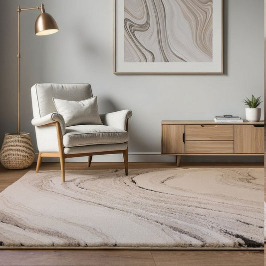 Asiatic Mirage Quartz Beige rug with deep high-low pile, 160 x 230 cm and 200 x 290 cm