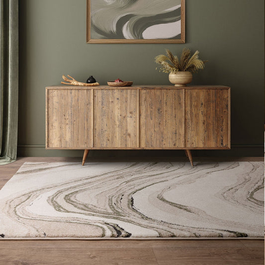 Asiatic Mirage Quartz Green rug with deep high-low pile, 160 x 230 cm and 200 x 290 cm