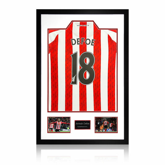 The Fan Cave Jermain Defoe signed framed Sunderland football shirt with 2 photos, 85 x 60 cm