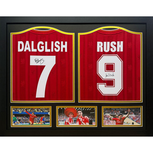 Allstarsignings Kenny Dalglish & Ian Rush Double Signed Framed Liverpool 1986 Shirts