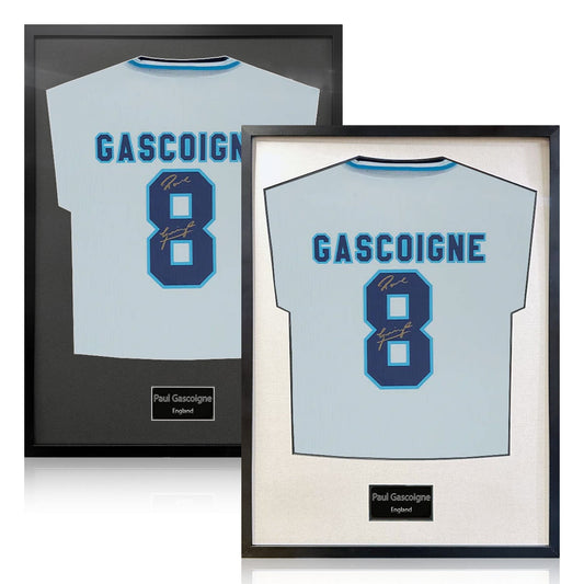 The Fan Cave Paul Gascoigne signed framed England football shirt, 50 x 70 cm