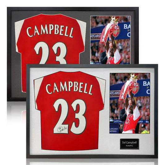 The Fan Cave Sol Campbell signed framed Arsenal football shirt with 1 photo, 50 x 70 cm
