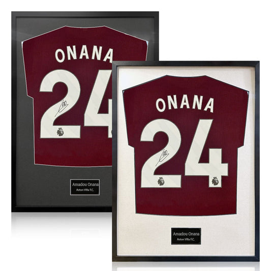 The Fan Cave Amadou Onana signed framed Aston Villa football shirt, 50 x 70 cm