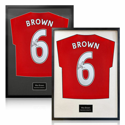 The Fan Cave Wes Brown signed framed Manchester United football shirt, 50 x 70 cm