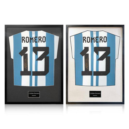 The Fan Cave Christian Romero signed framed Argentina football shirt 50 x 70 cm
