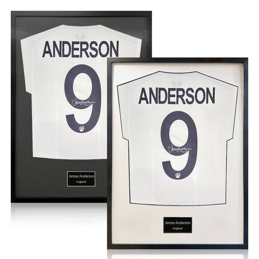 The Fan Cave James Anderson signed framed England cricket shirt, 50 x 70 cm