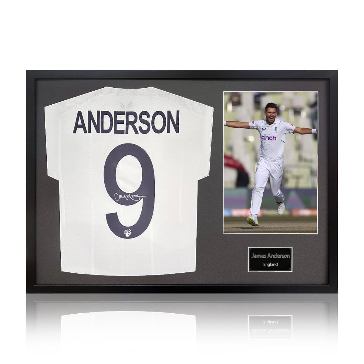 James Anderson signed England cricket shirt – Black Mount