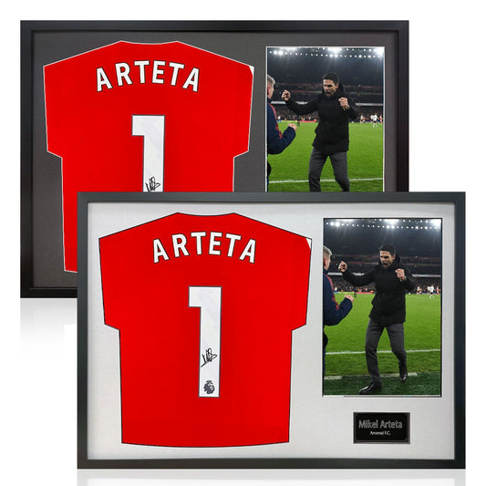 The Fan Cave Mikel Arteta signed framed Arsenal football shirt with photo 50 x 70 cm