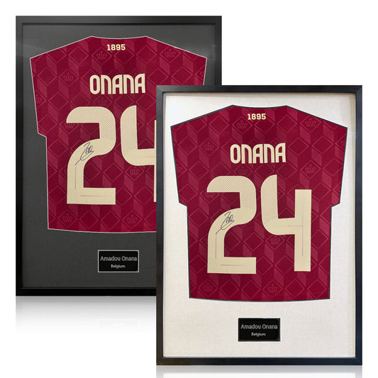 The Fan Cave Amadou Onana signed framed Belgium football shirt 50 x 70 cm
