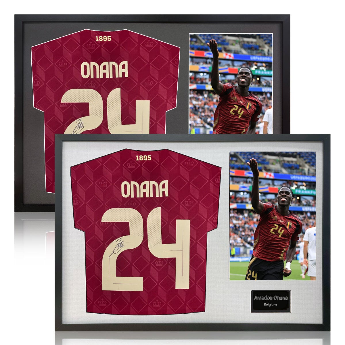 The Fan Cave Amadou Onana signed framed Belgium football shirt with photo 50 x 70 cm
