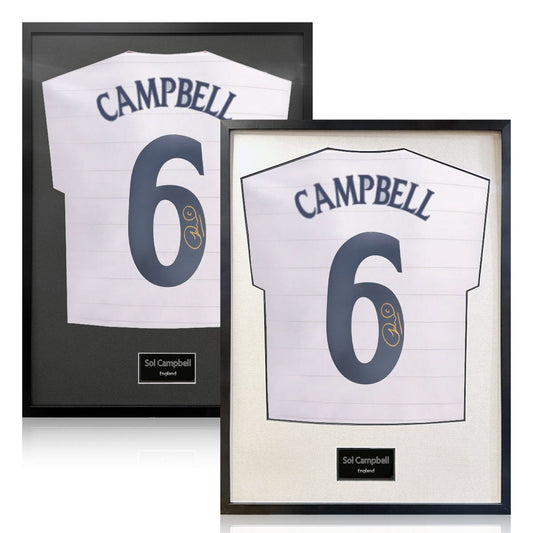 The Fan Cave Sol Campbell signed framed England football shirt 50 x 70 cm