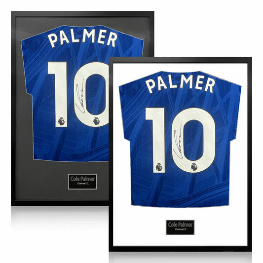 The Fan Cave Cole Palmer signed framed Chelsea football shirt 50 x 70 cm