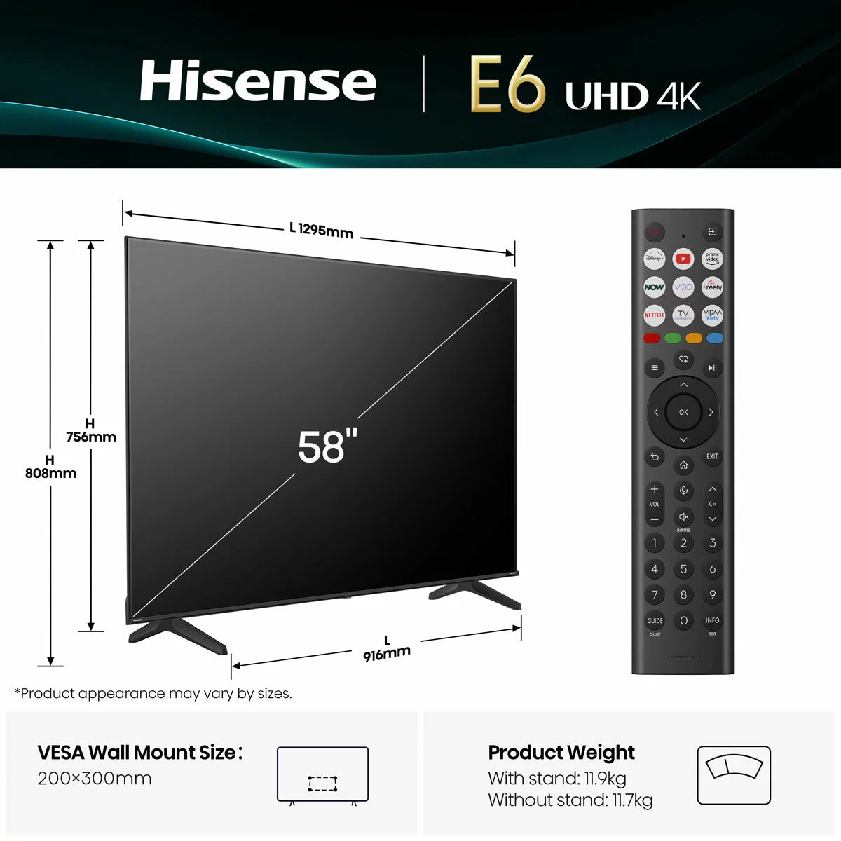 Hisense 58 Inch 4K Ultra HD Smart TV with HDR display and Smart TV streaming features Hisense 58E6QTUK