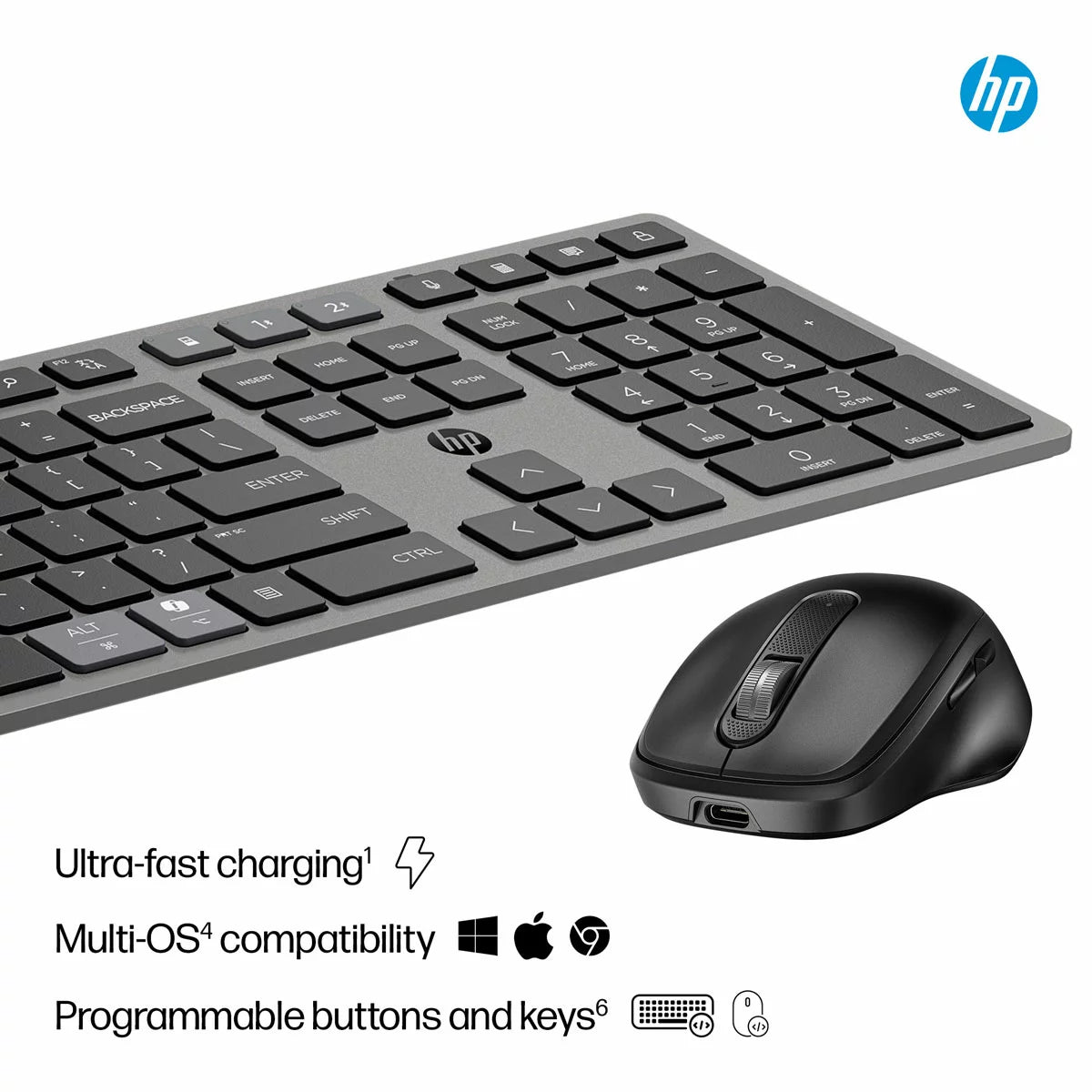 HP Multi-Device Ultra-Fast Rechargeable Wireless Keyboard and Mouse Combo | Seamless Multi-Device Control