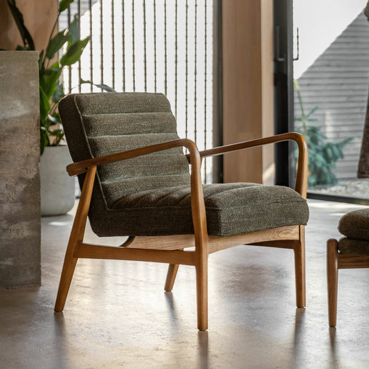 Gallery Datsun deep green boucle armchair with solid ash frame