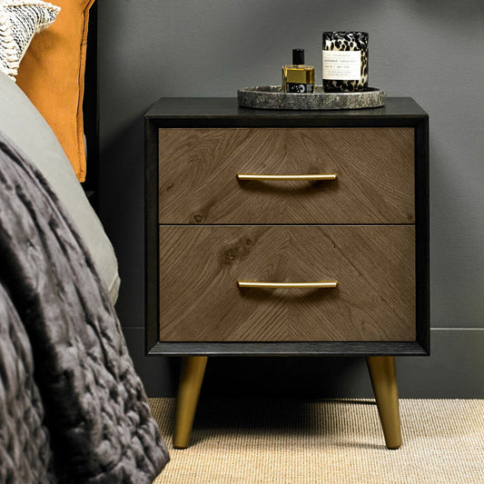 Bentley Designs Sienna fumed oak and peppercorn 2 drawer bedside table, pack of 2