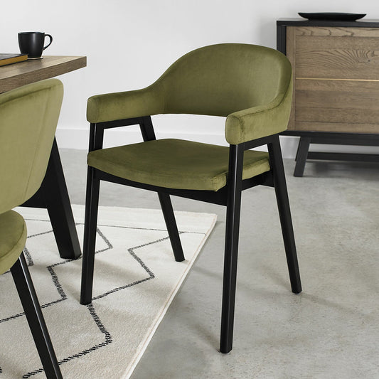 Bentley Designs Camden peppercorn cedar velvet dining armchair, pack of 2