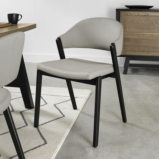 Bentley Designs Camden peppercorn light grey leather dining chair, pack of 2