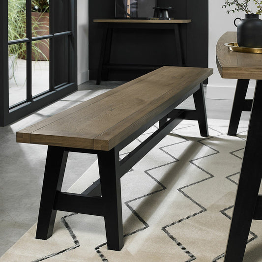 Bentley Designs Camden weathered oak and peppercorn dining bench 220cm