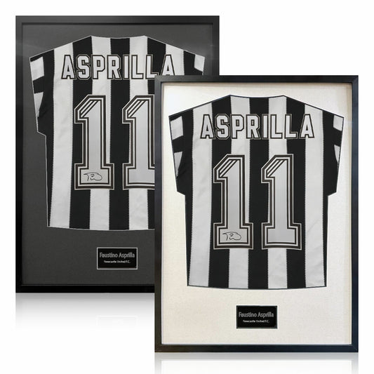 The Fan Cave Faustino Asprilla signed framed Newcastle football shirt 50 x 70 cm