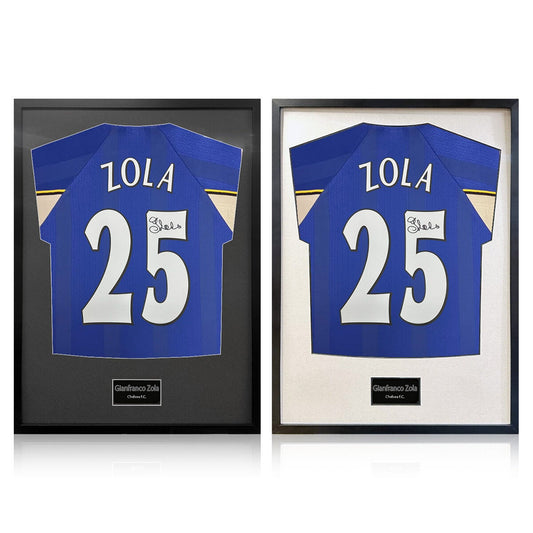 The Fan Cave Gianfranco Zola signed framed Chelsea football shirt 50 x 70 cm