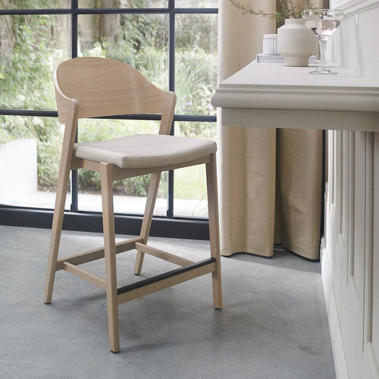 Bentley Designs Vega Scandi light oak bar stool beige leather seat
