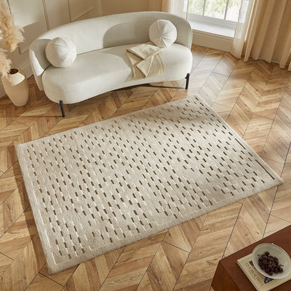 Concept Looms Priory taupe squares wool rug 160 x 230 cm