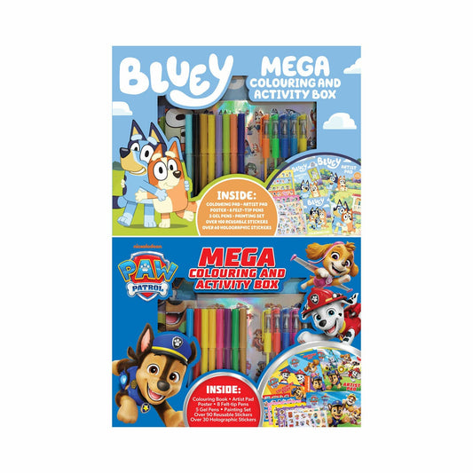 Licensed mega colouring and activity kit, Bluey or Paw Patrol, ages 3+