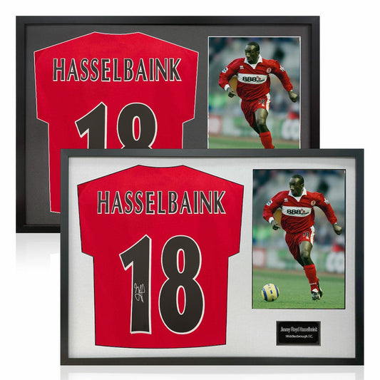The Fan Cave Jimmy Floyd Hasselbaink signed framed Middlesbrough shirt with photo 50 x 70 cm